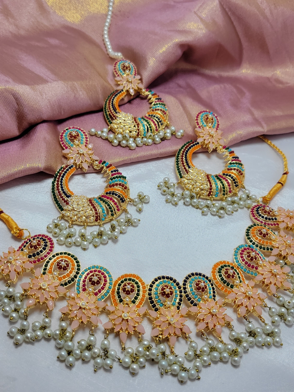 Pink & Gold Necklace and Earrings Like New